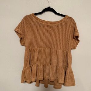 Women's Boutique Tan Waffle Knit Top
